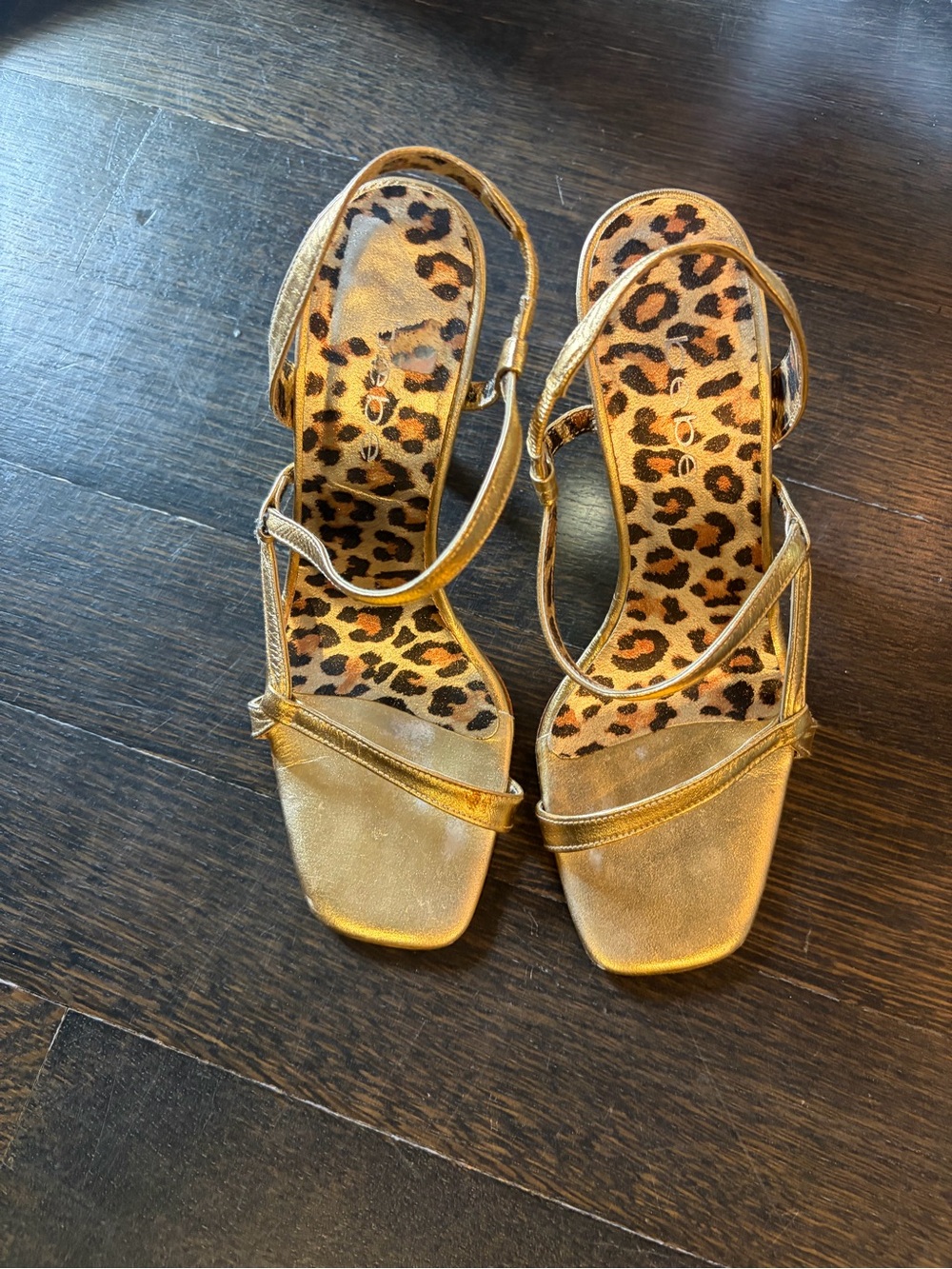 Gold Strappy Women’s Sandals with Leopard Insole